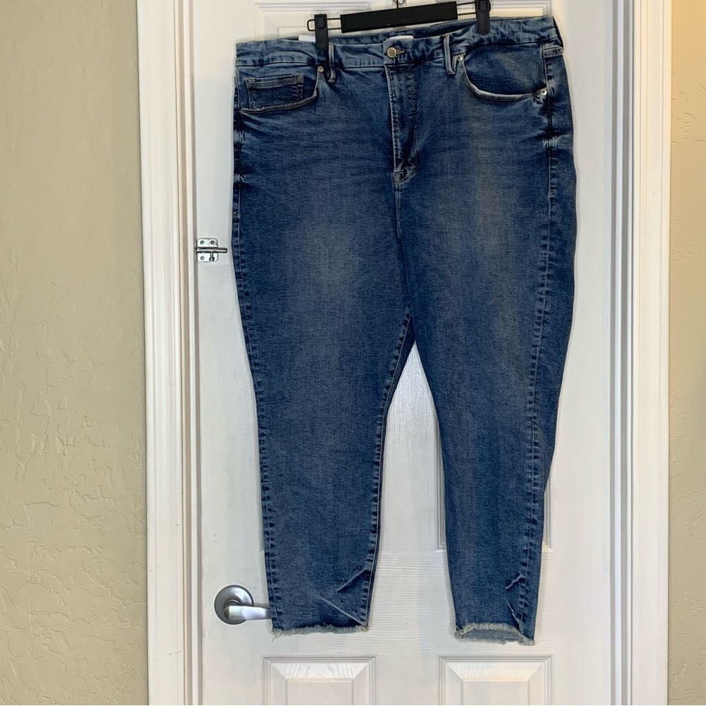 Good American Good Waist Crop Skinny Jeans Fray Hem Size 24